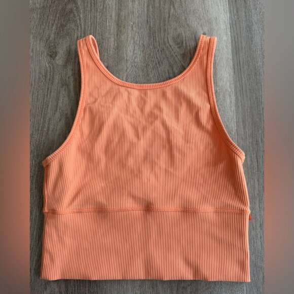 Lululemon Power Pivot Ribbed Tank Top Cropped Orange XS S Sleeveless Halter - Picture 1 of 6